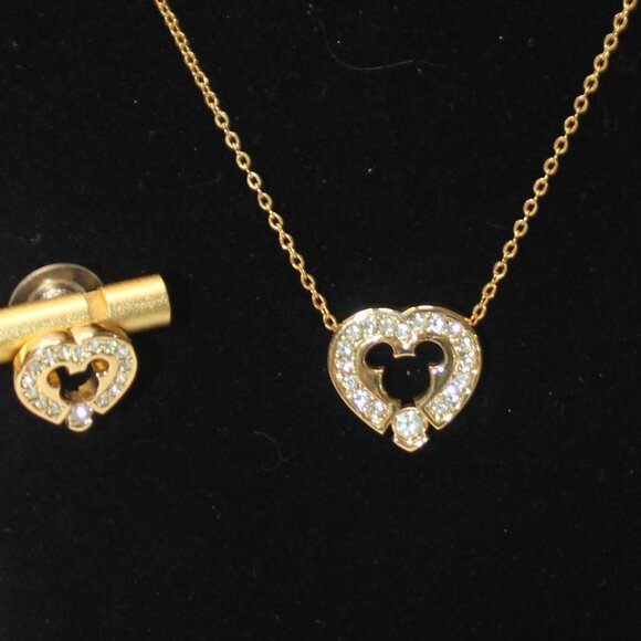 Disney Mickey Mouse Golden and White Crystal Heart Necklace and Earrings - Picture 8 of 16